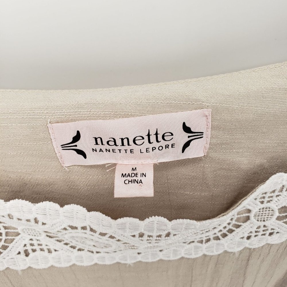 NANETTE LEPORE nwt Square Neck Crocheted Lace Top M Tan Light Stone Neutral Tone - Picture 4 of 10